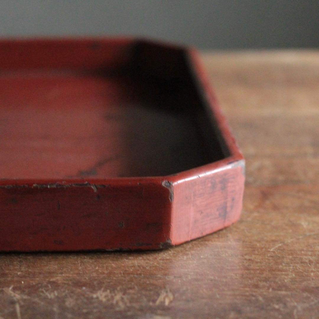 隅切 折敷 朱塗り 盆 No.3 古美術 古道具 アンティーク 折敷盆