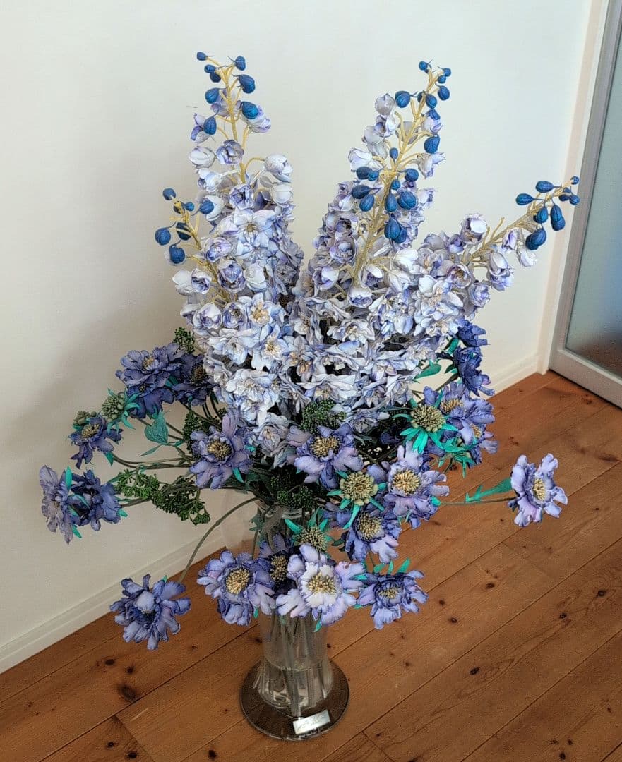 【エミリオ・ロバ】 特大 アーティフィシャルフラワー 花器付き【デルフィニウム】