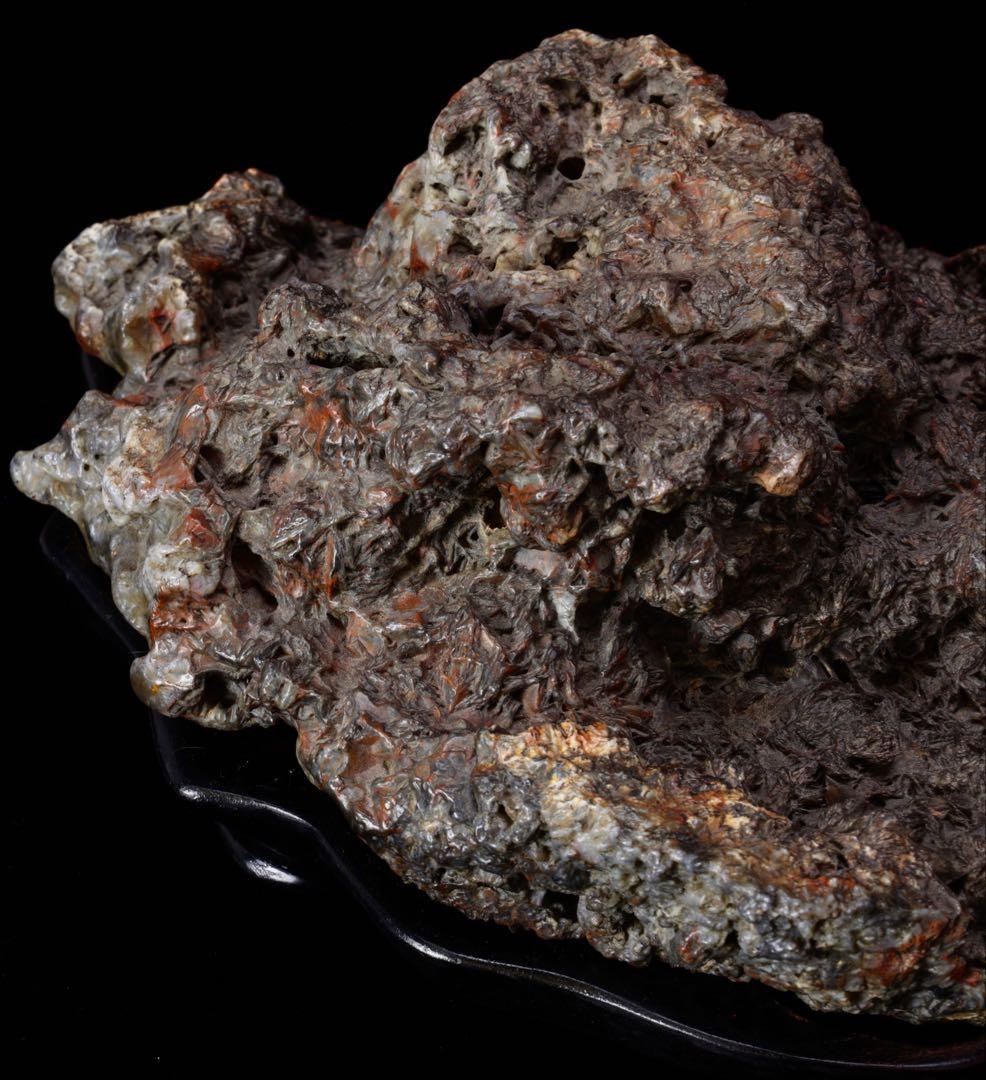 錦石 錦紅石 赤玉石 水石 鑑賞石 自然石 原石 盆石 木製台座付 1.4kg