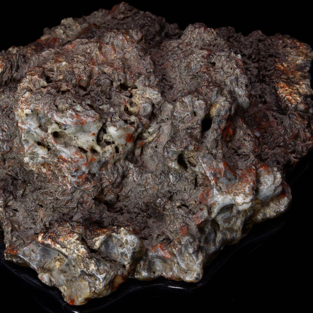 錦石 錦紅石 赤玉石 水石 鑑賞石 自然石 原石 盆石 木製台座付 1.4kg