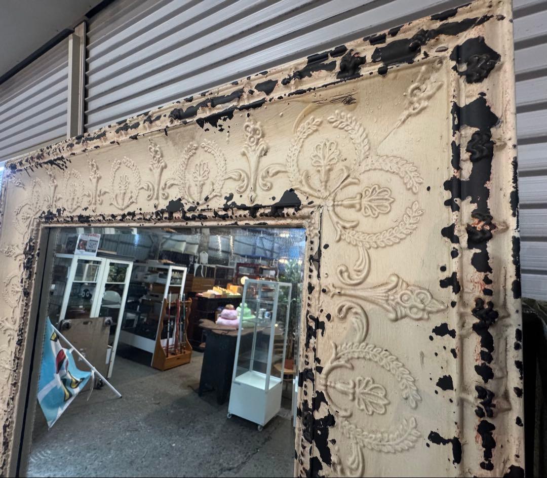 アンティーク 特大ミラー ビンテージ調 アイアン装飾 姿見