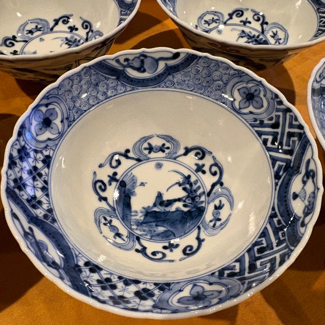 【宮内庁御用窯】4号小鉢揃 宝祥芙蓉手/山本長左 （木箱入り） 5皿セット