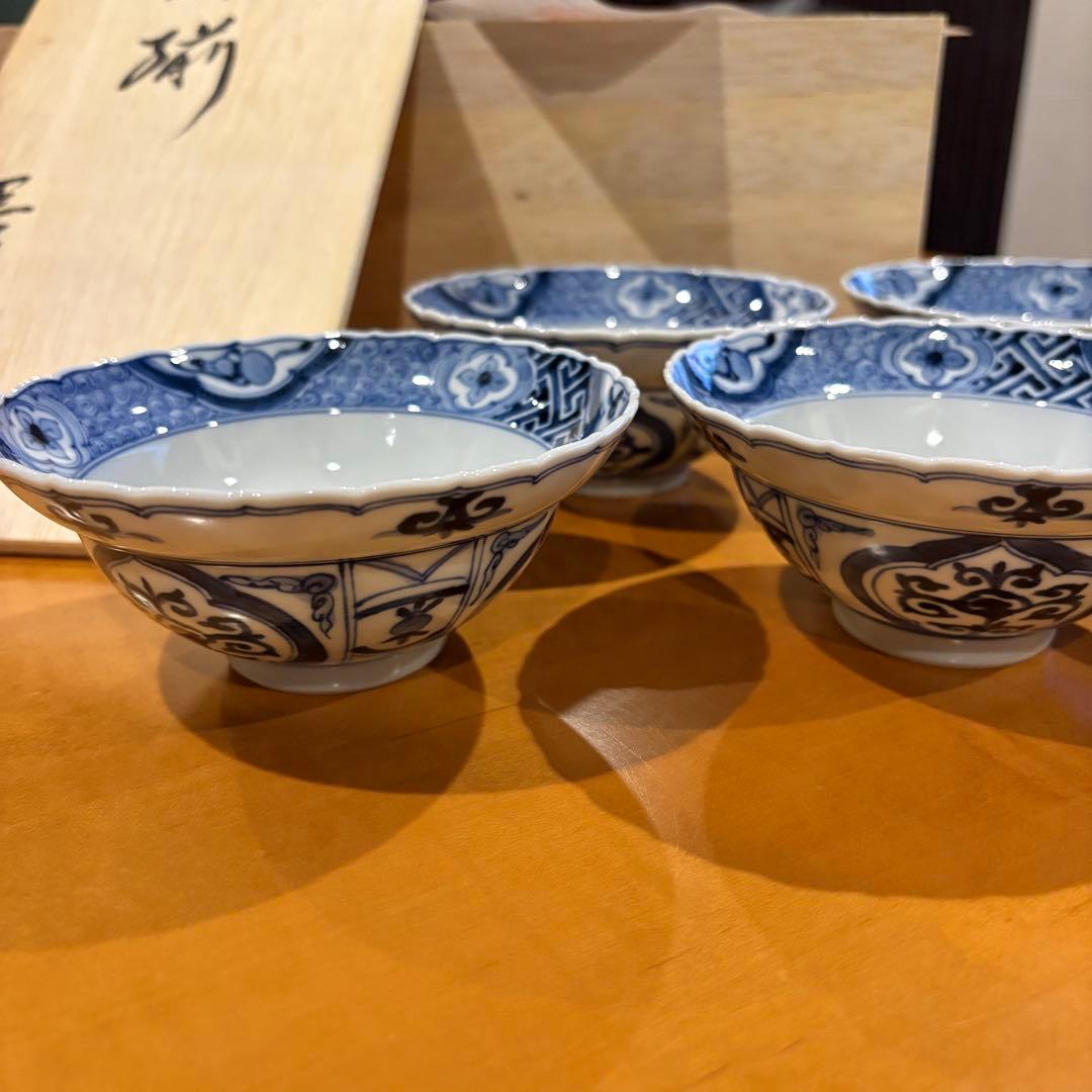 【宮内庁御用窯】4号小鉢揃 宝祥芙蓉手/山本長左 （木箱入り） 5皿セット