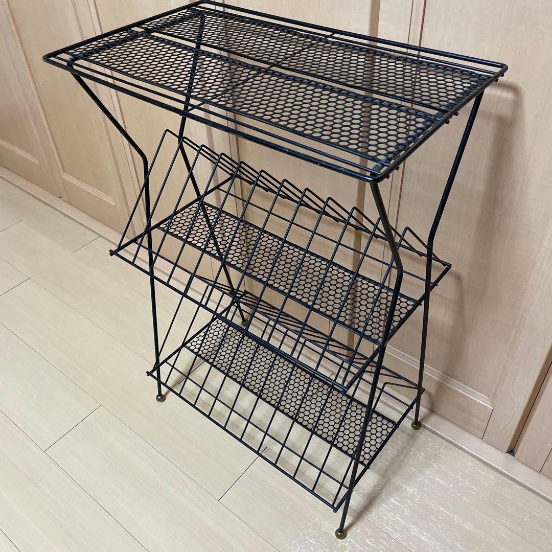 1960s ヴィンテージ　レコードラック　スチールメッシュラック ブックスタンド