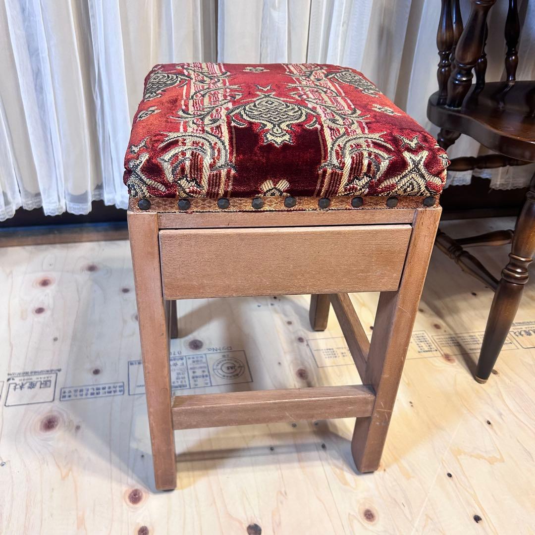 引き出し付き 木製 スツール 椅子 オットマン 古家具