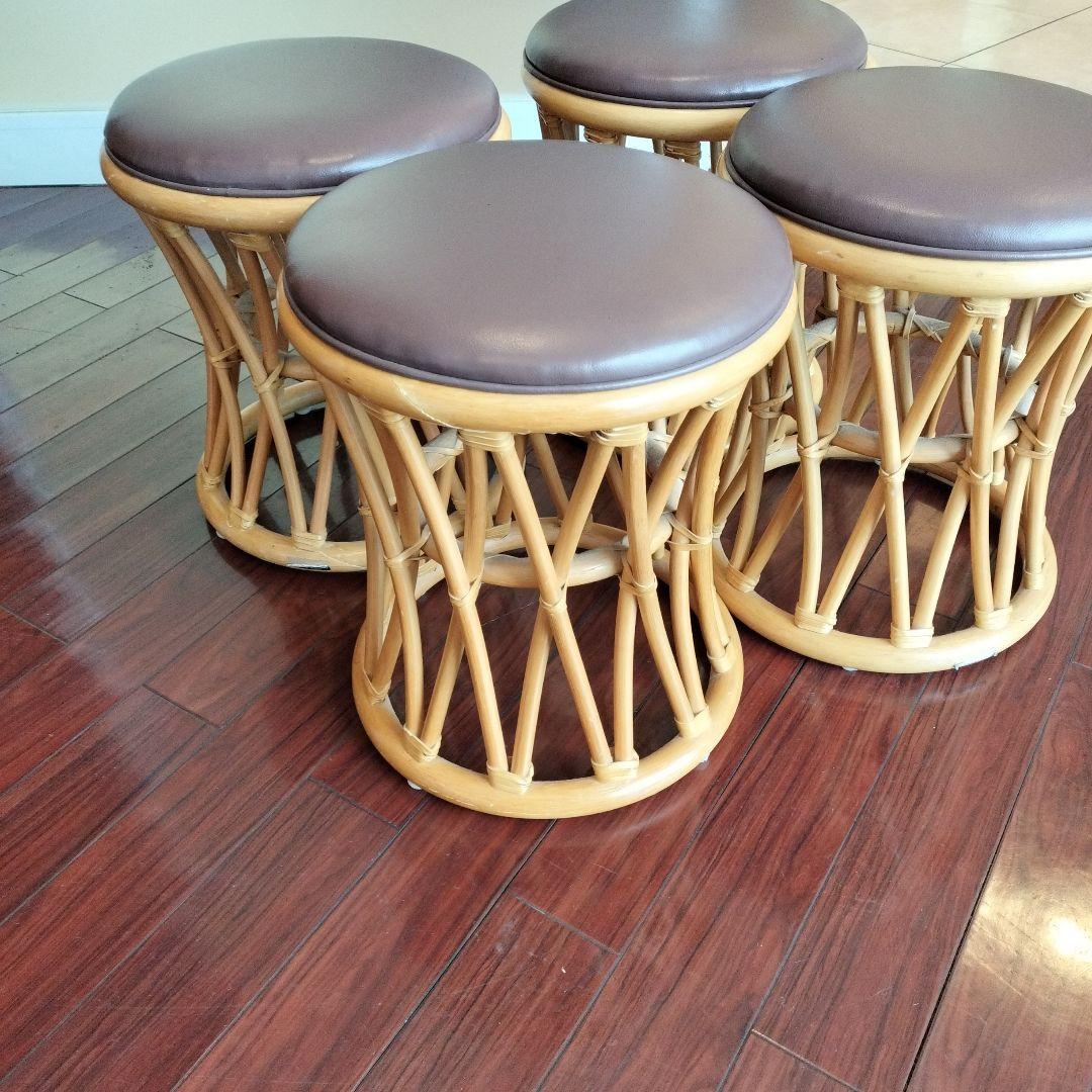 ナチュラル天然素材 ◾️ Oliver社 籐ラタン製 丸椅子/ ラウンドスツール