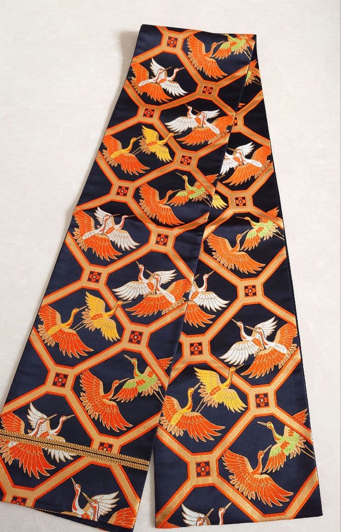 七五三　袋帯　全通柄　正絹　鶴柄