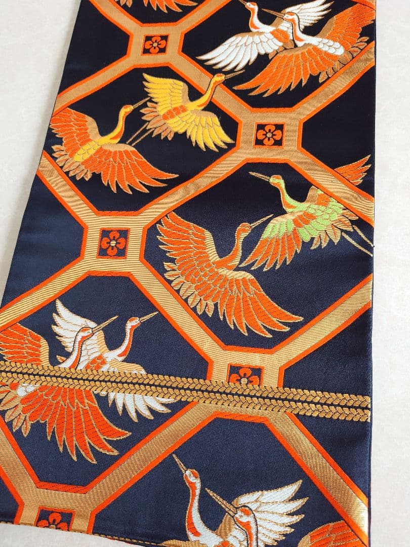 七五三　袋帯　全通柄　正絹　鶴柄
