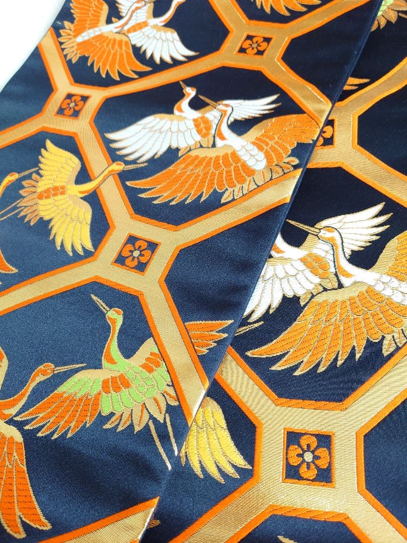 七五三　袋帯　全通柄　正絹　鶴柄