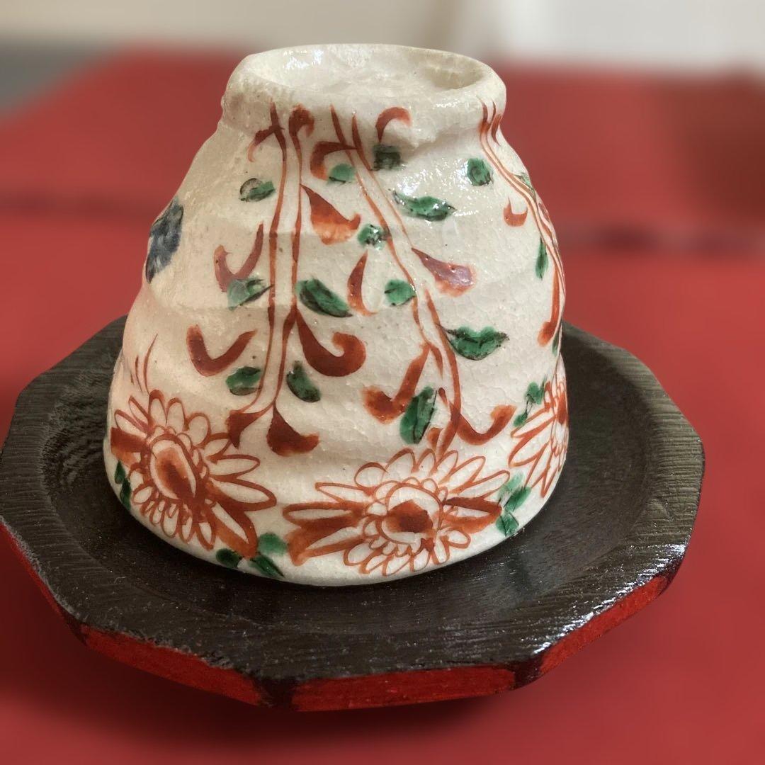 美濃焼　黒岩卓実作　赤絵汲み出し茶碗 5客セット