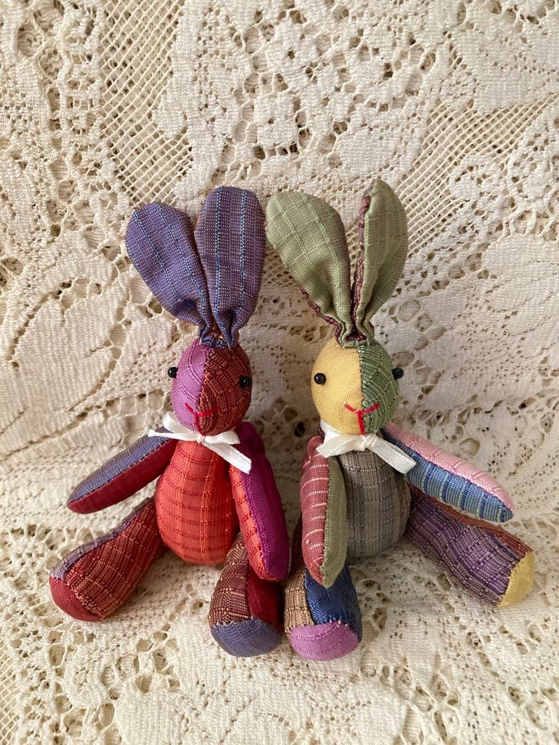 最終価格　新品　タイ高級ブランドVILA CINI 絹うさぎ&象さん人形　巾着付