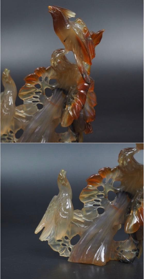 送料無料　中国古玩　瑪瑙（メノウ）製鳥彫刻置物　高さ12.5ｃｍ