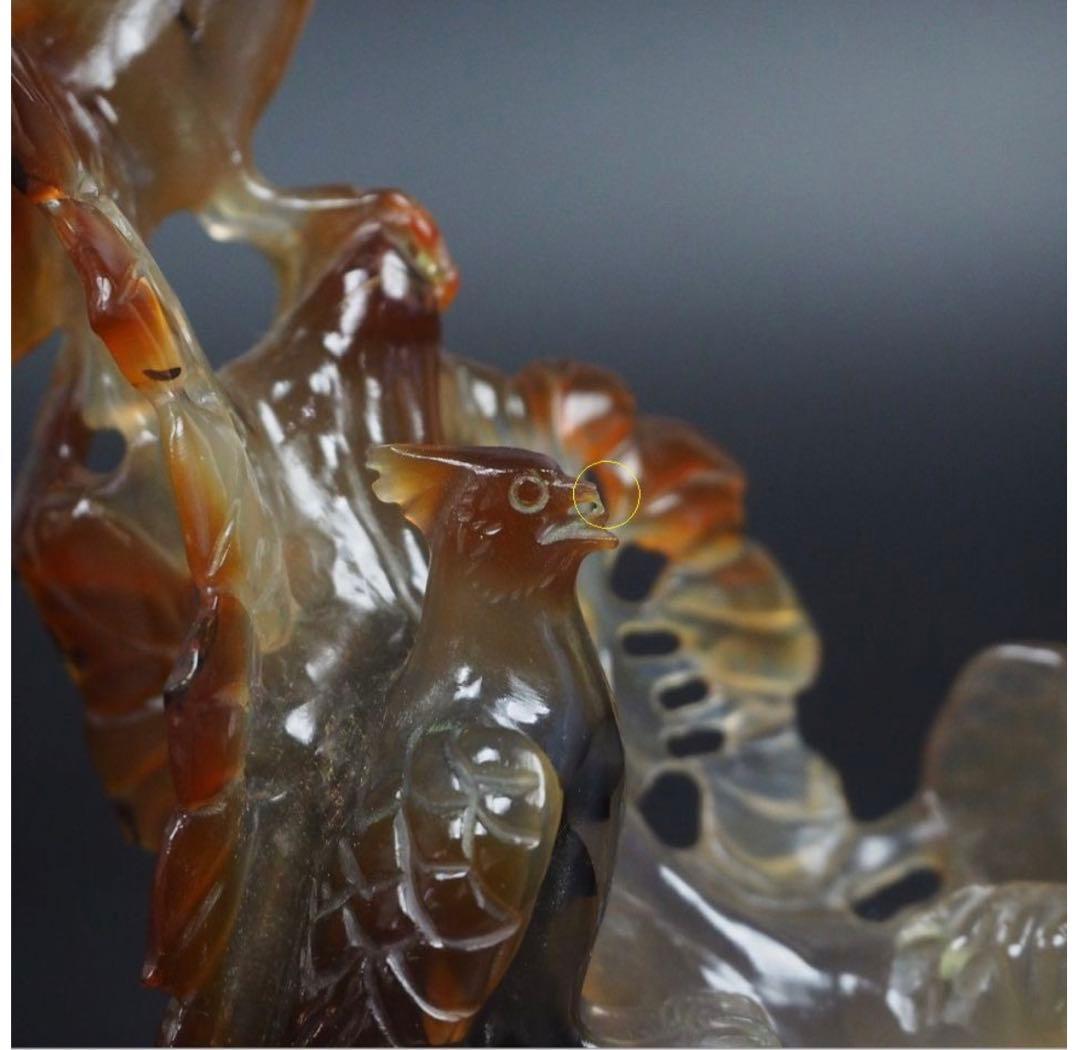 送料無料　中国古玩　瑪瑙（メノウ）製鳥彫刻置物　高さ12.5ｃｍ