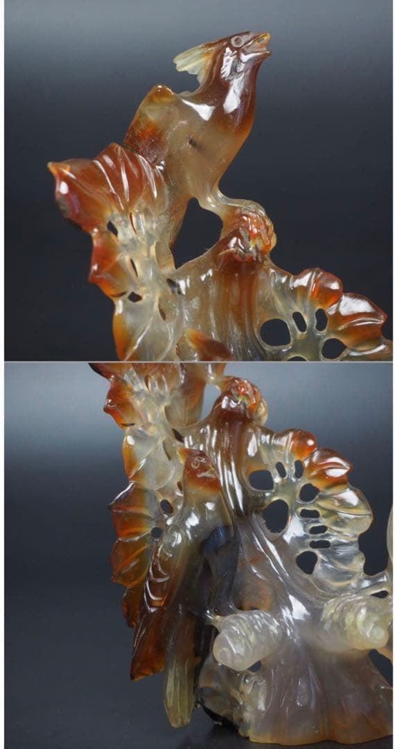 送料無料　中国古玩　瑪瑙（メノウ）製鳥彫刻置物　高さ12.5ｃｍ