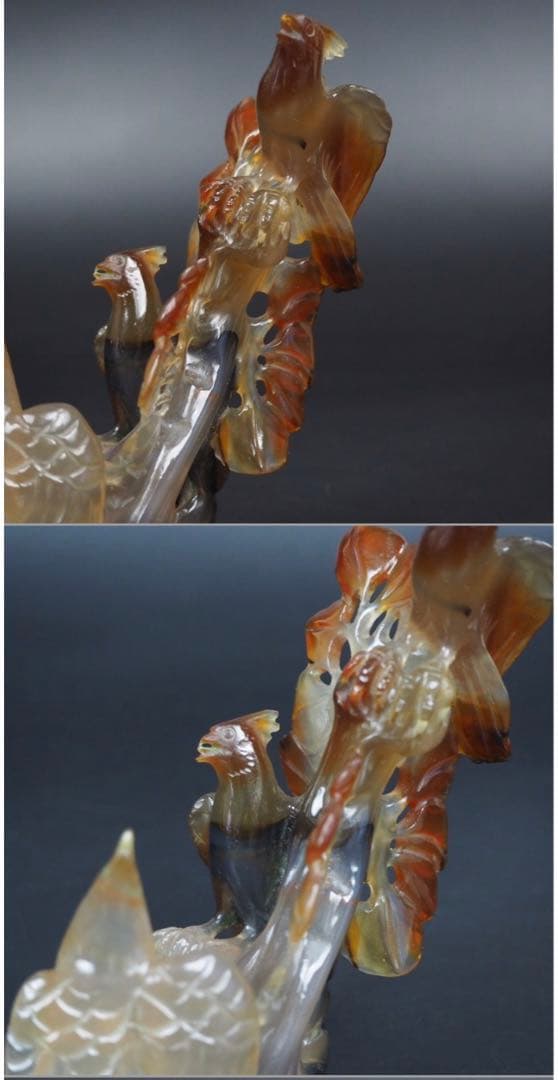 送料無料　中国古玩　瑪瑙（メノウ）製鳥彫刻置物　高さ12.5ｃｍ