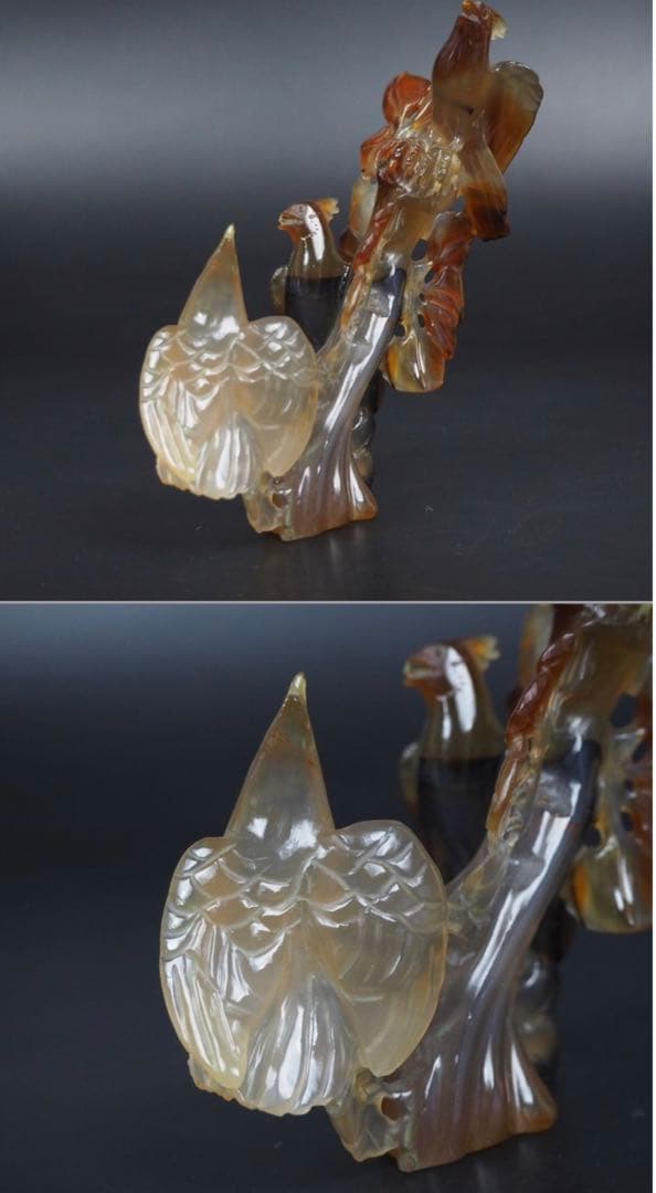 送料無料　中国古玩　瑪瑙（メノウ）製鳥彫刻置物　高さ12.5ｃｍ