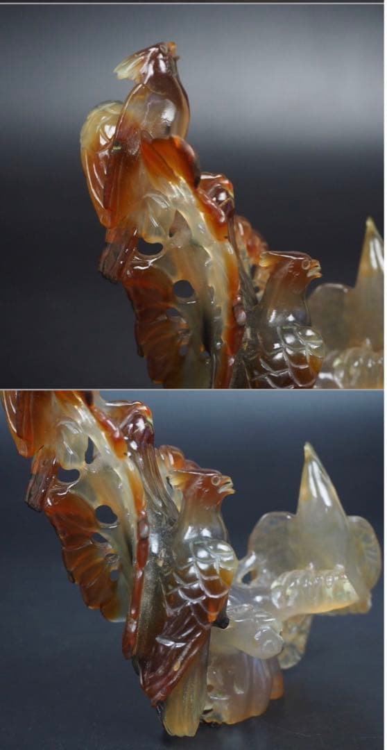 送料無料　中国古玩　瑪瑙（メノウ）製鳥彫刻置物　高さ12.5ｃｍ
