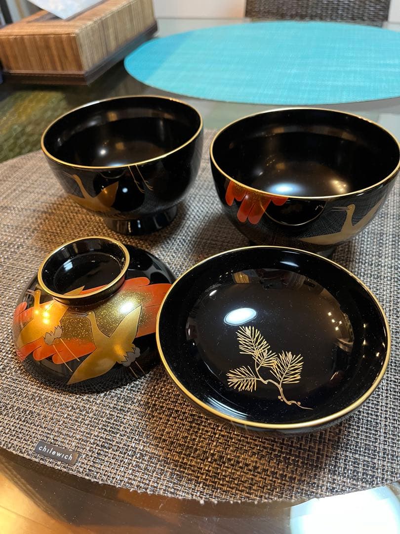 木製吸い物椀2個セット(黒漆塗り椀)