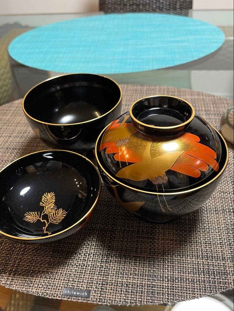 木製吸い物椀2個セット(黒漆塗り椀)