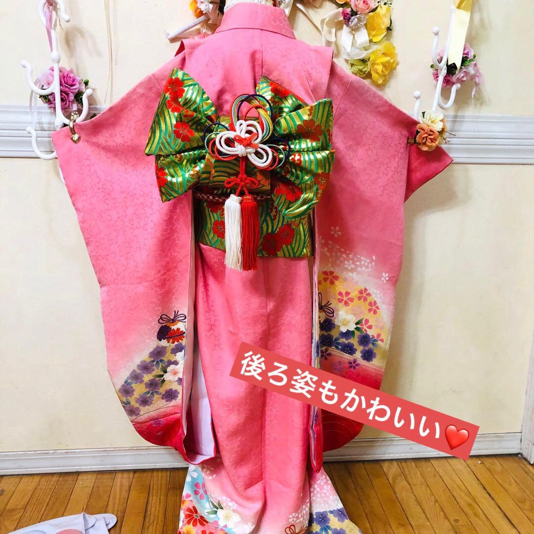 七五三7歳正絹‼️人気ピンク暈し手毬花々煌びやか際立つ⭐︎安心フルセット銘品