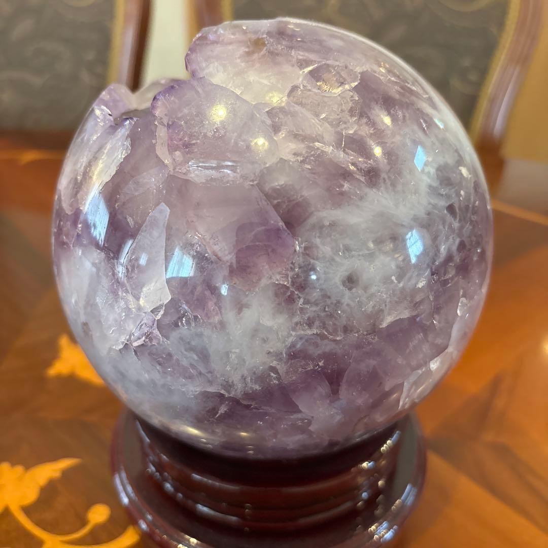 美品☆アメジスト☆大玉笑口☆回る台座付き