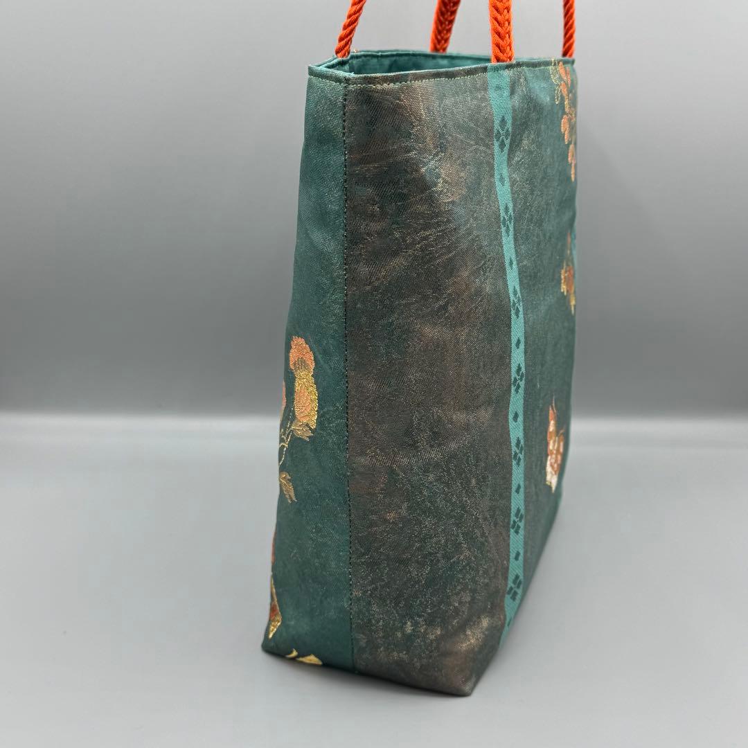 試作品】着物 帯 帯締め ハンドメイド トートバッグ リメイク 青 金