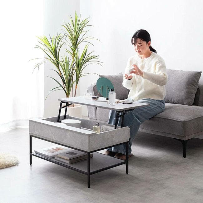 昇降式センターテーブル幅80cm ローテーブル 大理石柄 木目調（1164）