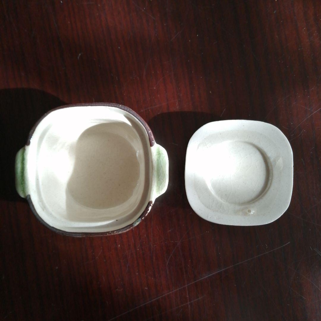 瀬戸焼　織部蓋付豆鉢　9客　6.8cm　昭和中期