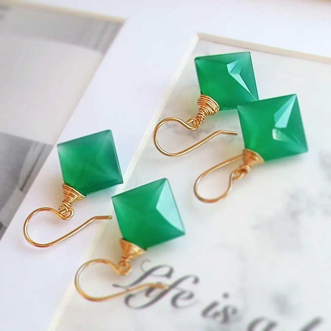 14kgf グリーンオニキスピアス