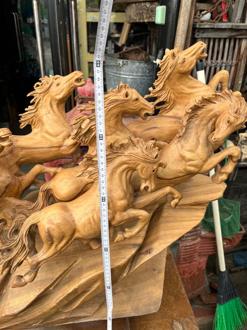 馬の木彫り、木彫り馬、特大95センチ馬群、特大木彫り馬群、9頭の馬