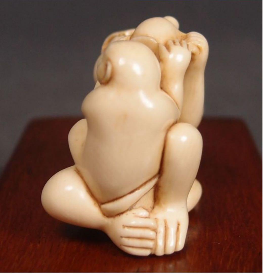 送料無料　コレクター放出　猿親子根付　4.5×3.2×2.5　優品