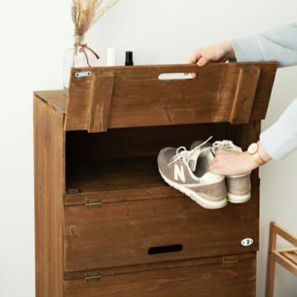 【中古】フラップ扉シューズラック4段 レトロ ヴィンテージ パタパタ下駄箱