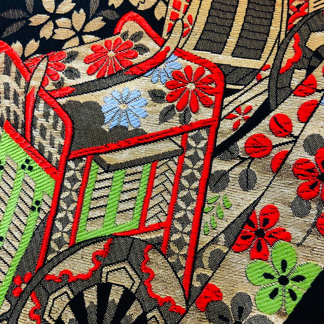 七五三七歳❣️豪華黒地ラメ花々金彩⭐︎正絹全通袋帯刺繍煌びやか⭐︎完全フルセット