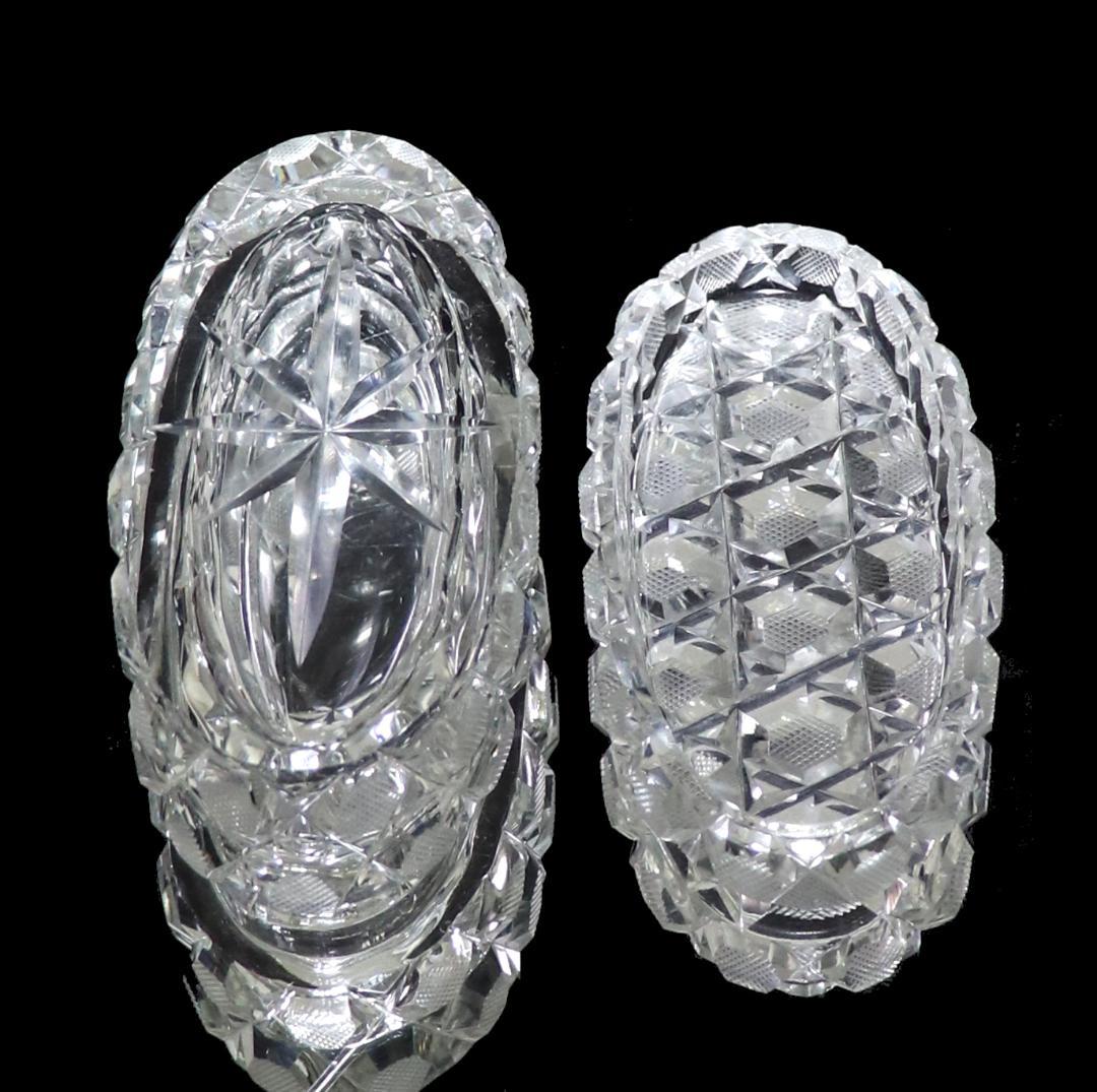 オールド・バカラ 珍品オーバル型切子蓋物 ダイヤモンドカット×格子柄 ディアマン