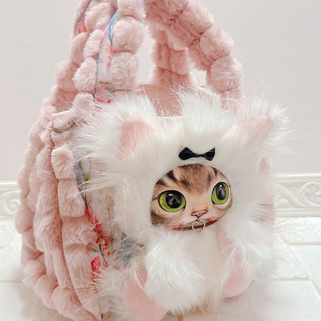もふもふ猫ちゃん♡ コヤンイサムチョン トートバッグ ピンク×花柄 サンダー
