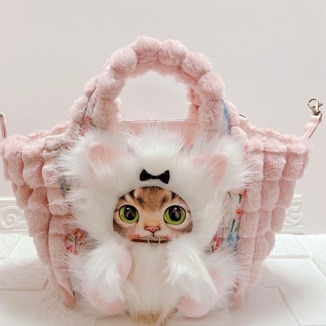 もふもふ猫ちゃん♡ コヤンイサムチョン トートバッグ ピンク×花柄 サンダー
