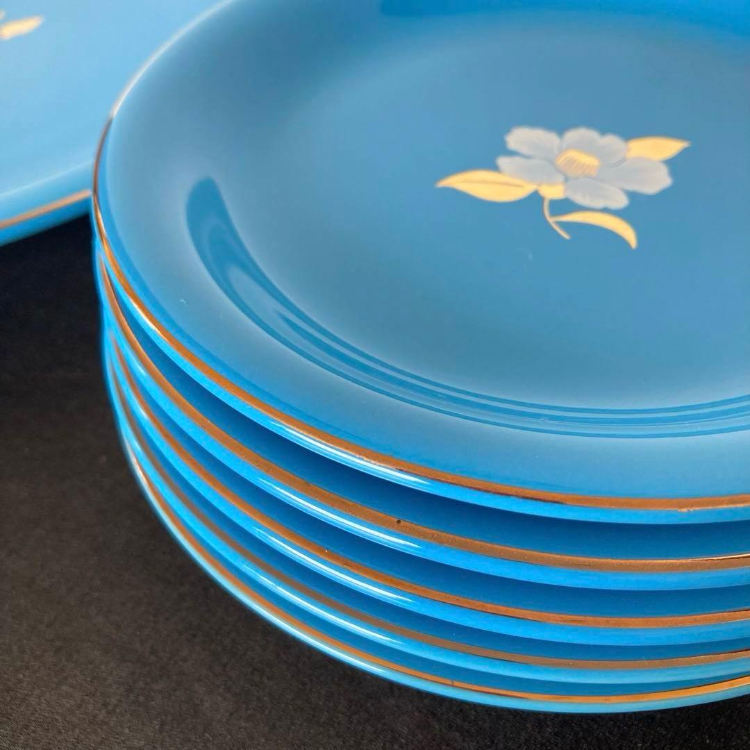 新品未使用】たち吉 橘吉ターコイズブルー 青 大皿1 枚銘々皿5枚セット