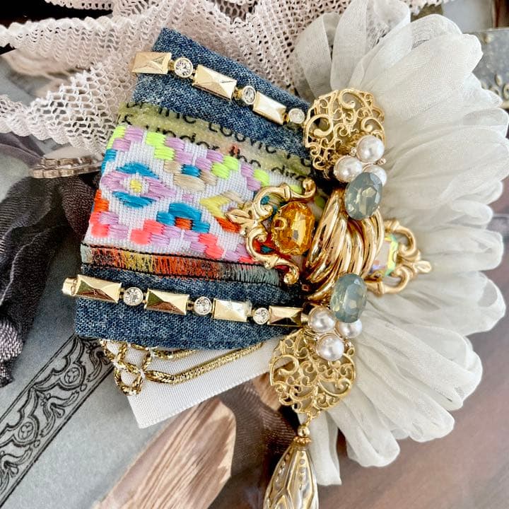 no.76 ハンドメイド　ネオン×デニム×キラキラ華やかヘアアクセサリー✩.*˚