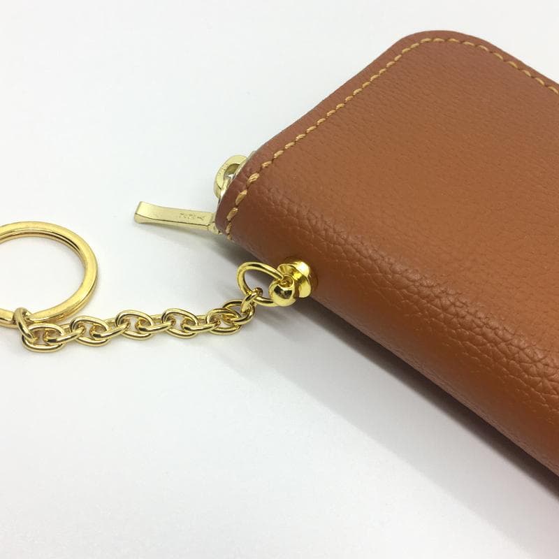 【本革】ミニウォレット ファスナー キャメル ストラップ付き ハンドメイド