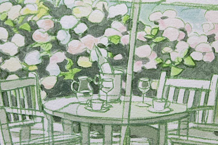 笹倉鉄平 【あじさいのテラス】 リトグラフ - メルカリ