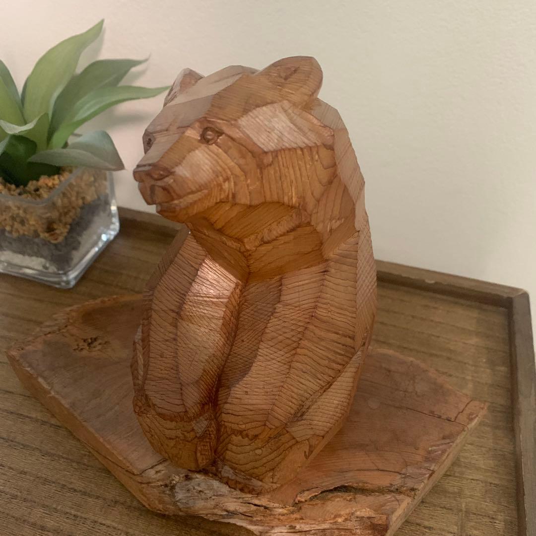 木彫　熊　座熊　台座付き　加藤貞夫　八雲