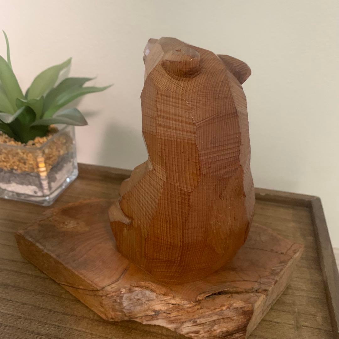 木彫　熊　座熊　台座付き　加藤貞夫　八雲