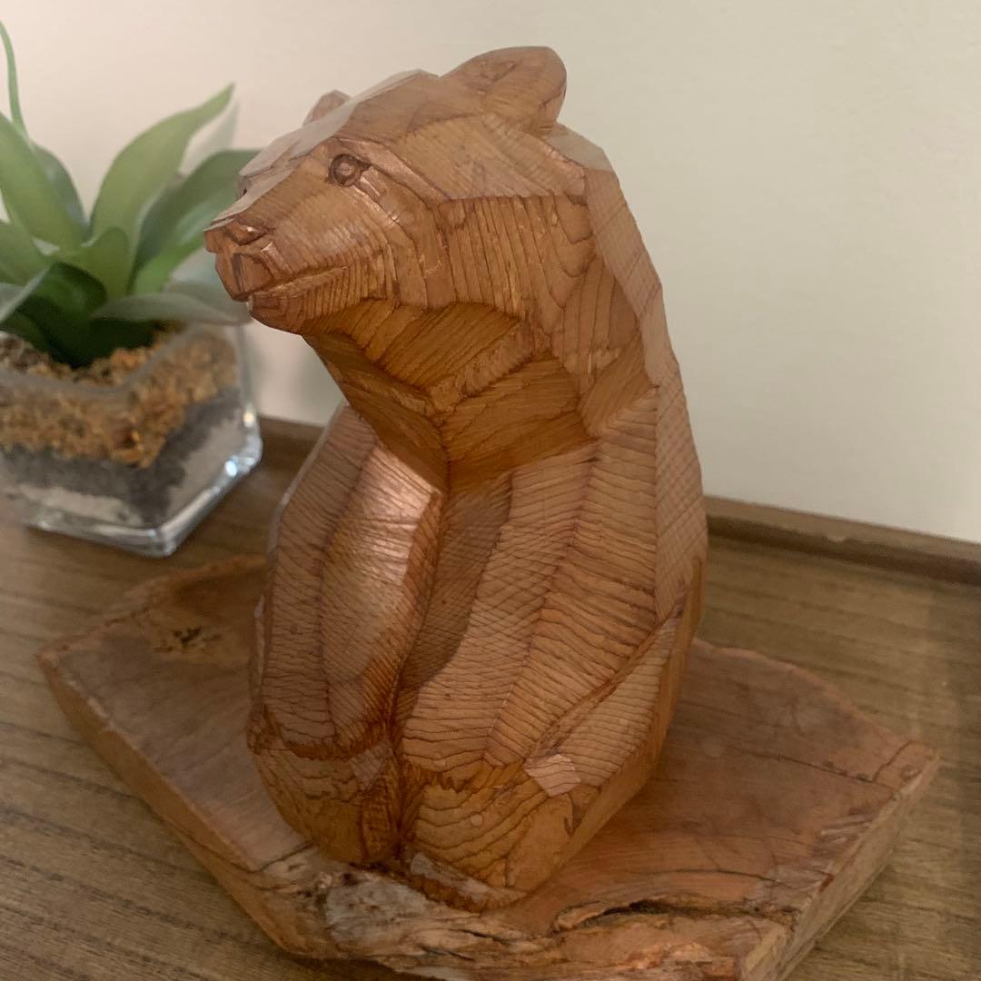 木彫　熊　座熊　台座付き　加藤貞夫　八雲