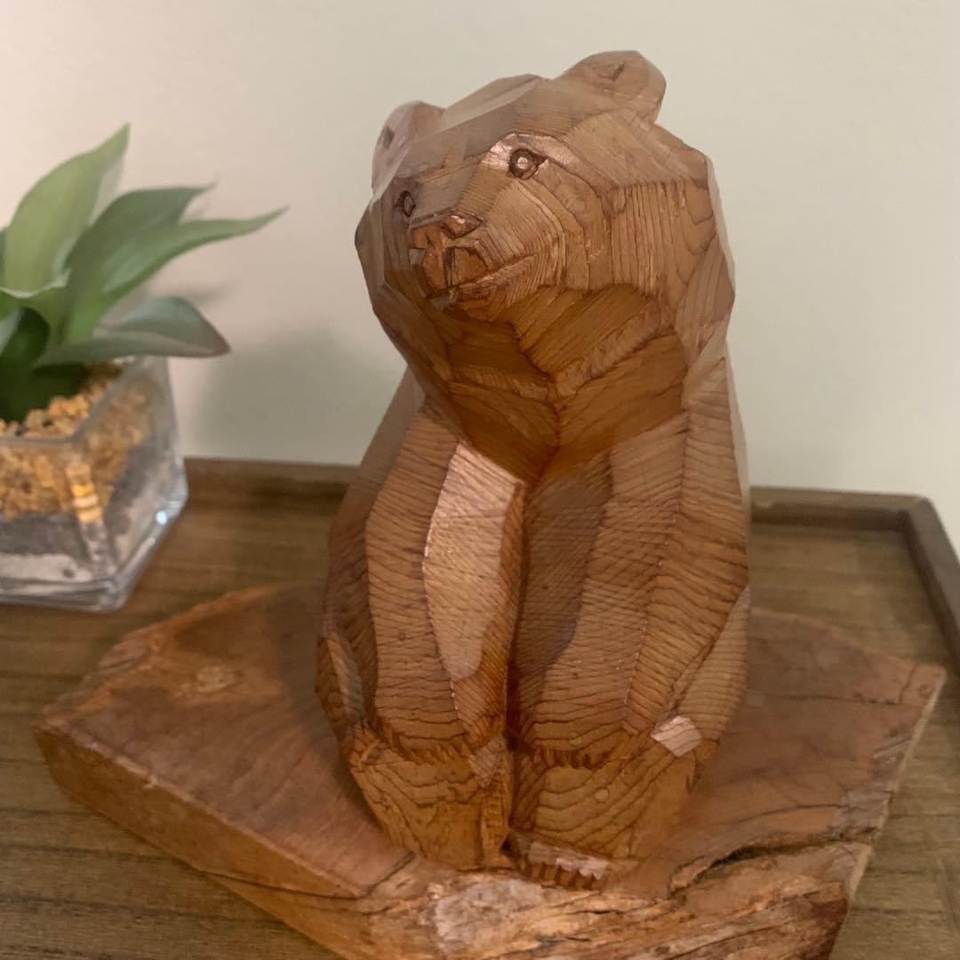 木彫　熊　座熊　台座付き　加藤貞夫　八雲