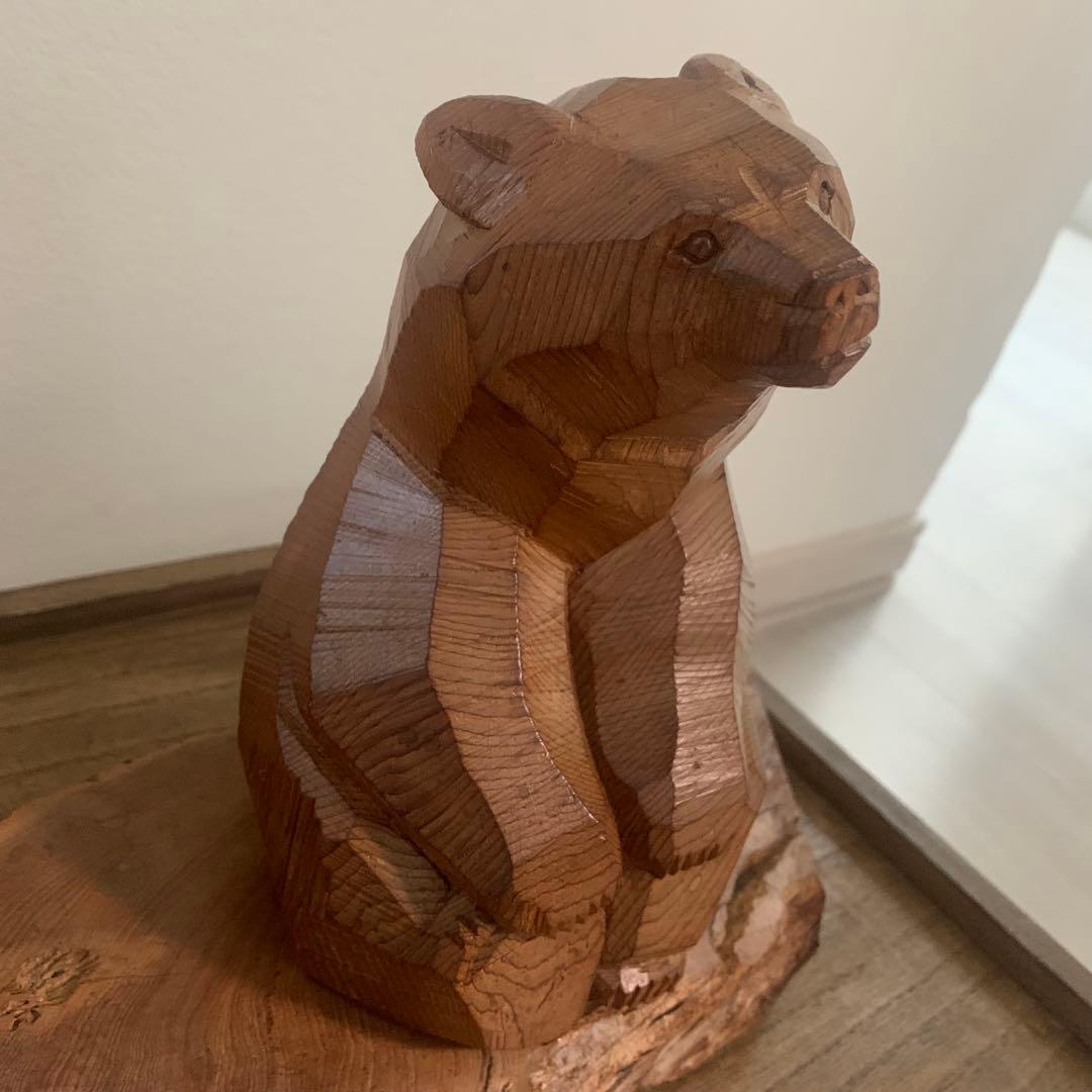 木彫　熊　座熊　台座付き　加藤貞夫　八雲