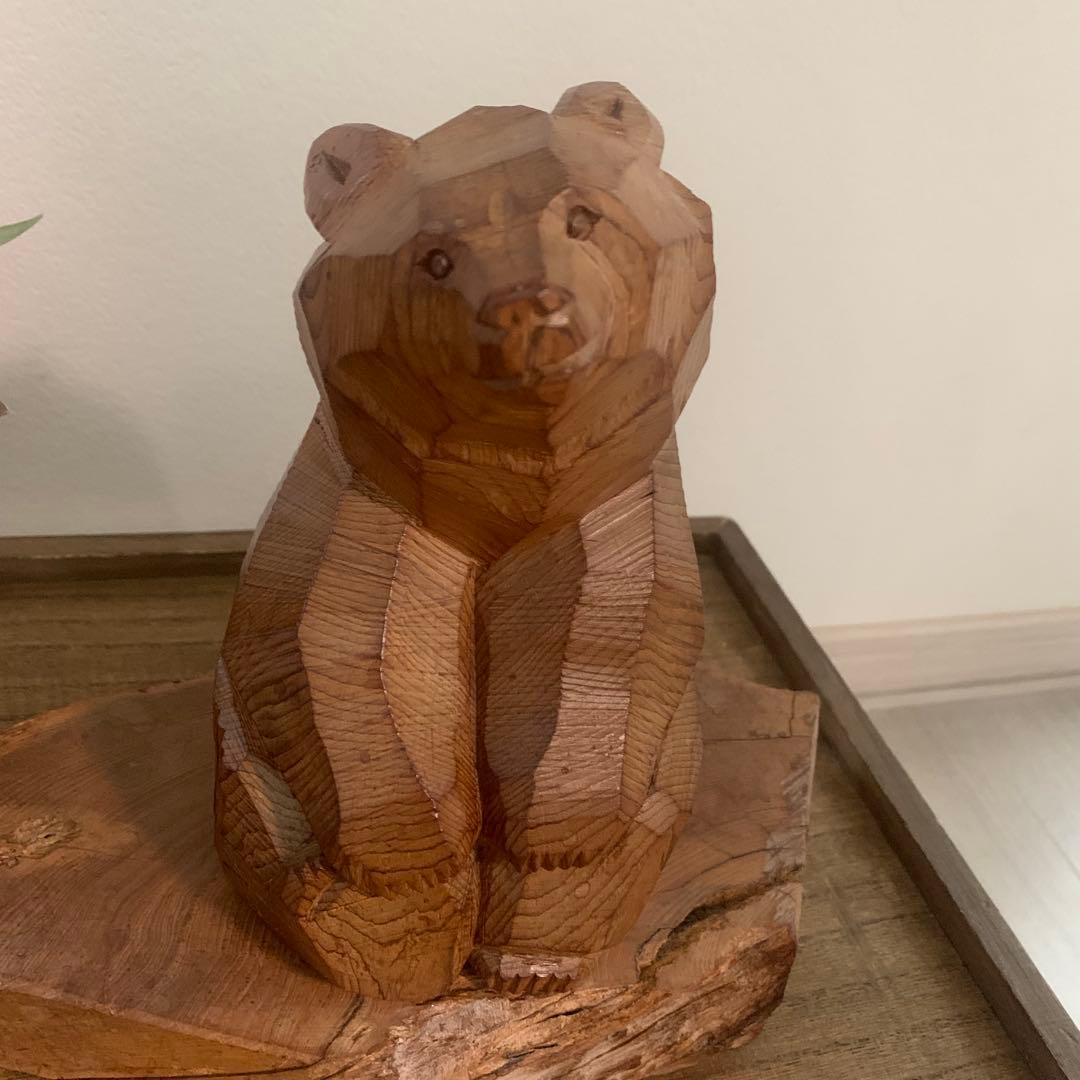 木彫　熊　座熊　台座付き　加藤貞夫　八雲