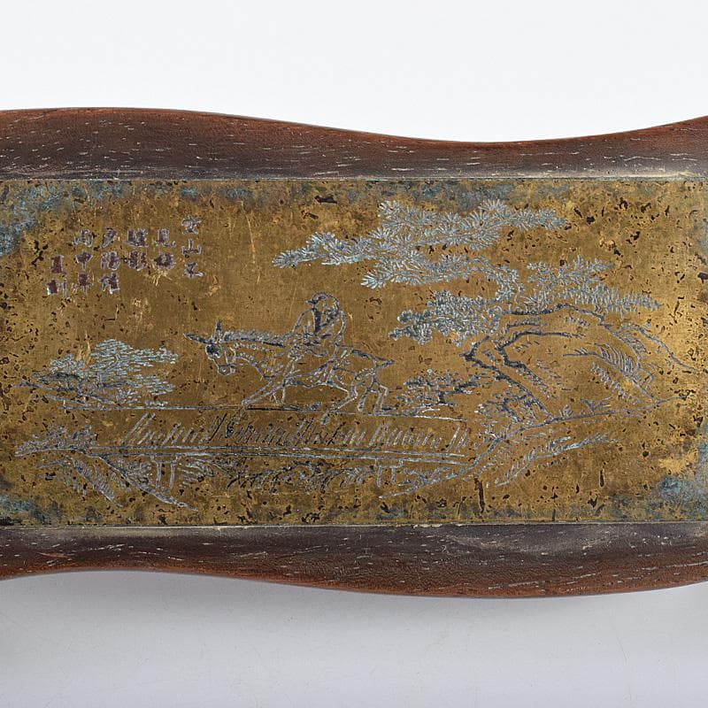 中国 唐木紫檀製 在銘漢詩山水人物文銅天板 墨床 墨台 C 7804E - メルカリ