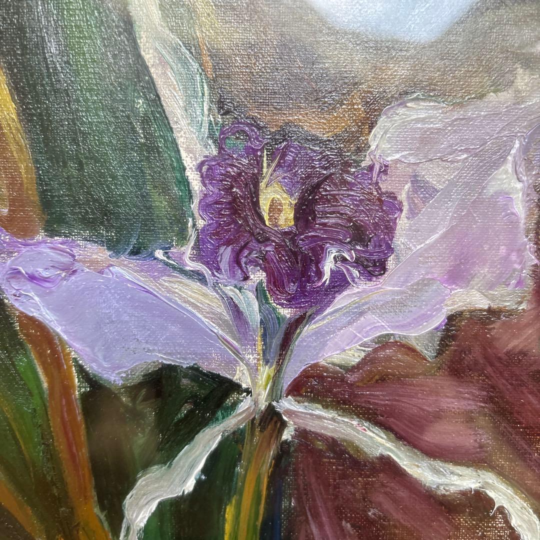 佐々木栄松作　蘭の花 油彩画 金色フレーム