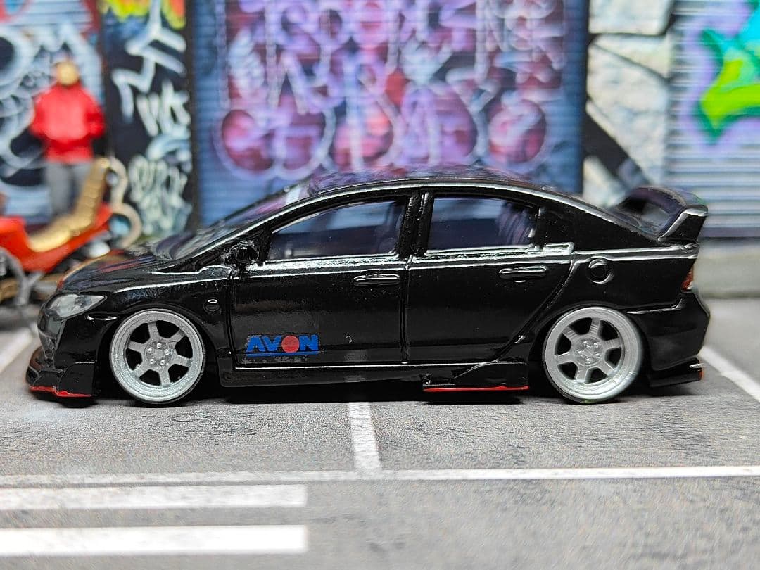 トミカ改造 ホンダ シビック FD2 フルエアロ 深リムホットウィール