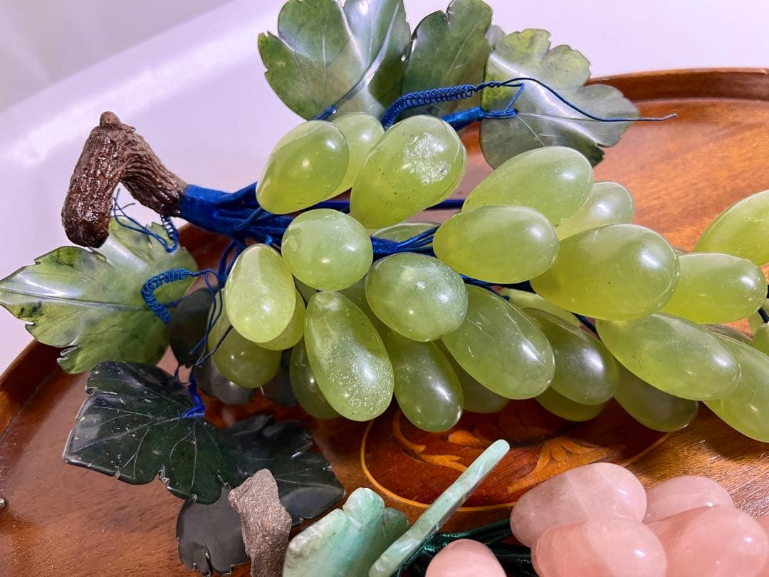中国美術 翡翠 瑪瑙 ローズクォーツ 紅水晶 葡萄 置物 ぶどう ブドウ